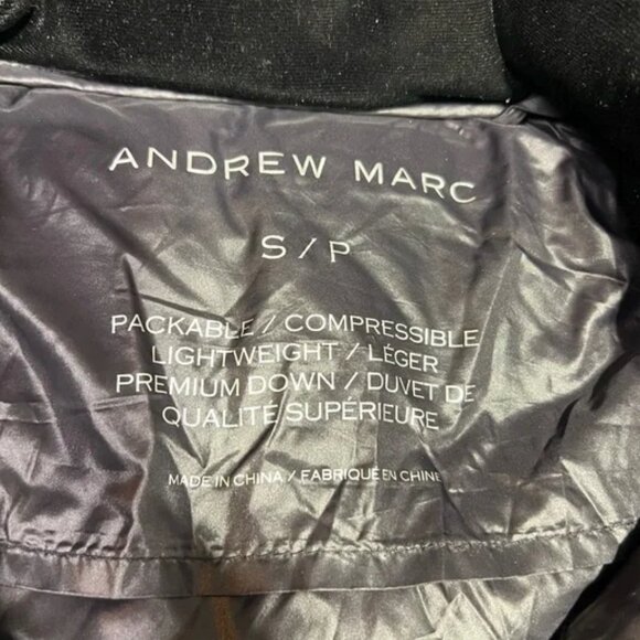 Andrew Marc packable down filled long hooded puffer jacket black women's size S - Picture 3 of 6